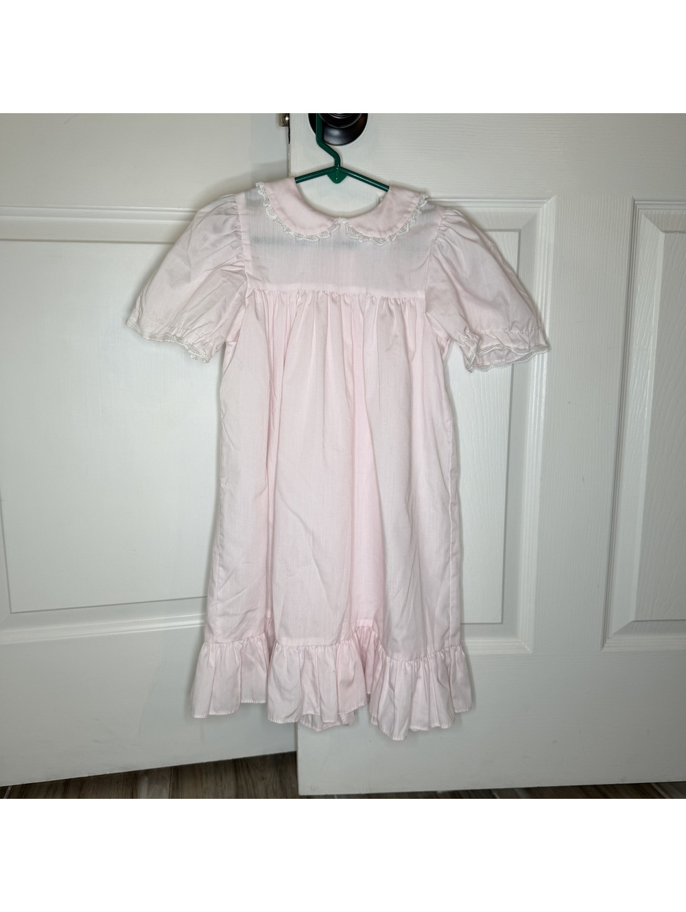 Vintage Bryan Short Sleeve Light Pink Long Dress Peter Pan Collar Lace Girls 6X